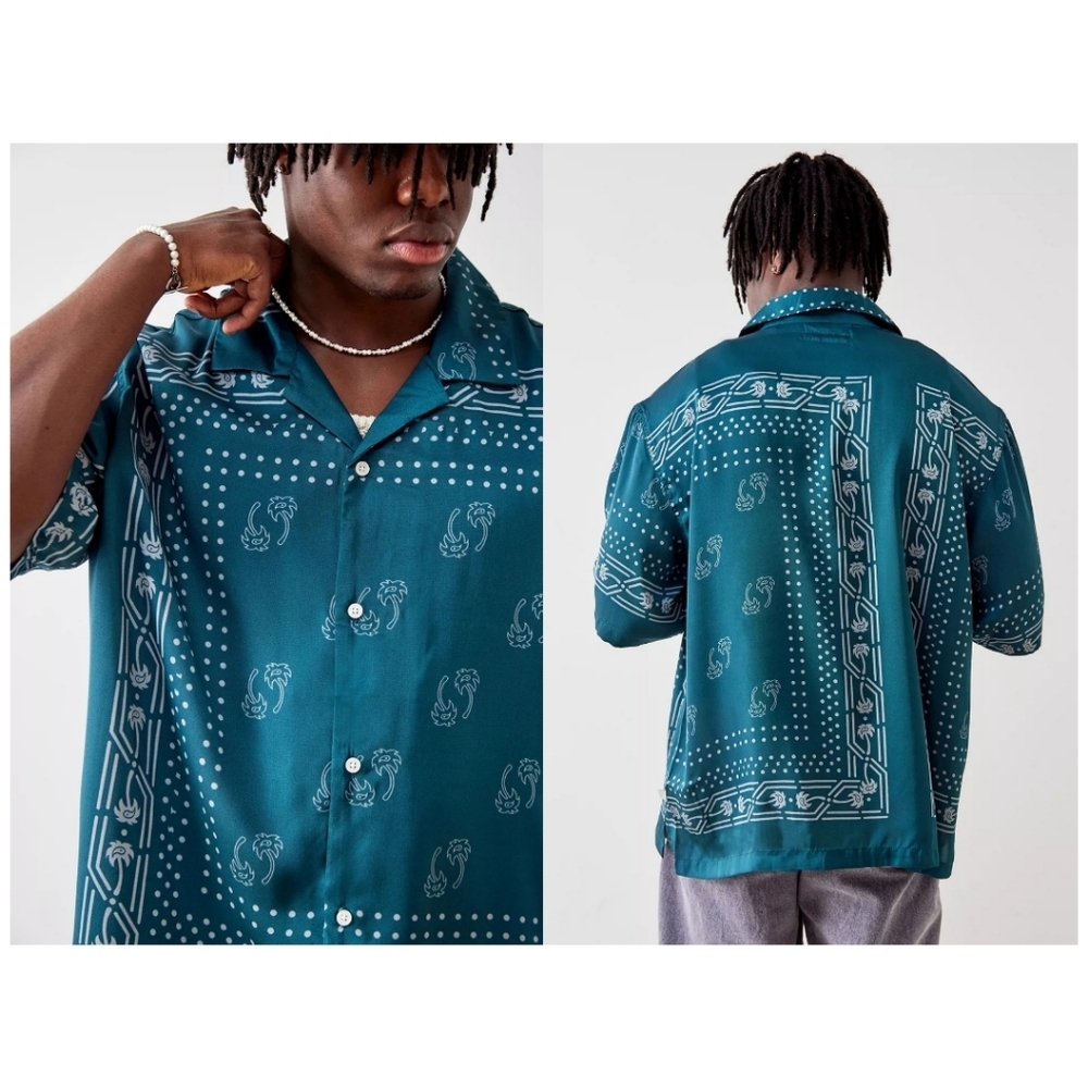 Urban Outfitters Standard Cloth Teal Kylian Scarf Shirt Size L